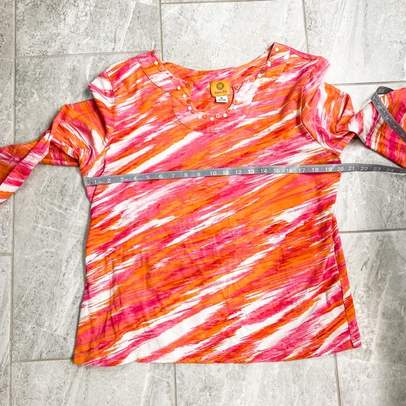 Ruby Rd. Orange and Pink Backsplash Beaded Appliqué 3/4 Sleeve Top Size XL - Picture 5 of 6